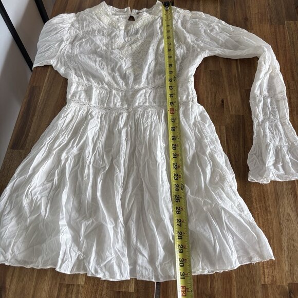FREE PEOPLE Victorian Waisted Mini Dress Size 6 Boho Cottagecore Prairie Coastal - Picture 12 of 16